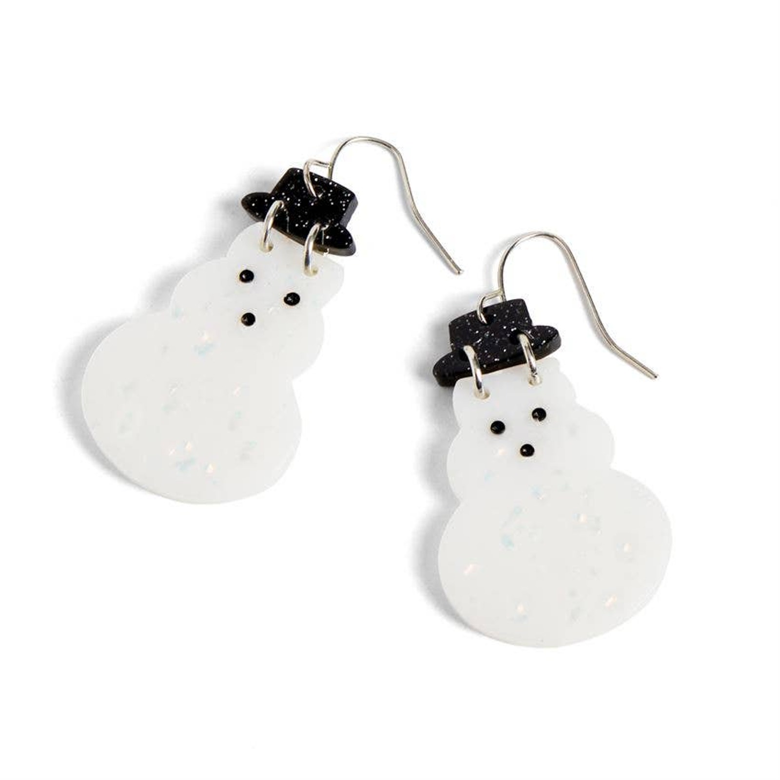 Acrylic Snowman Christmas Earrings With Black Hat